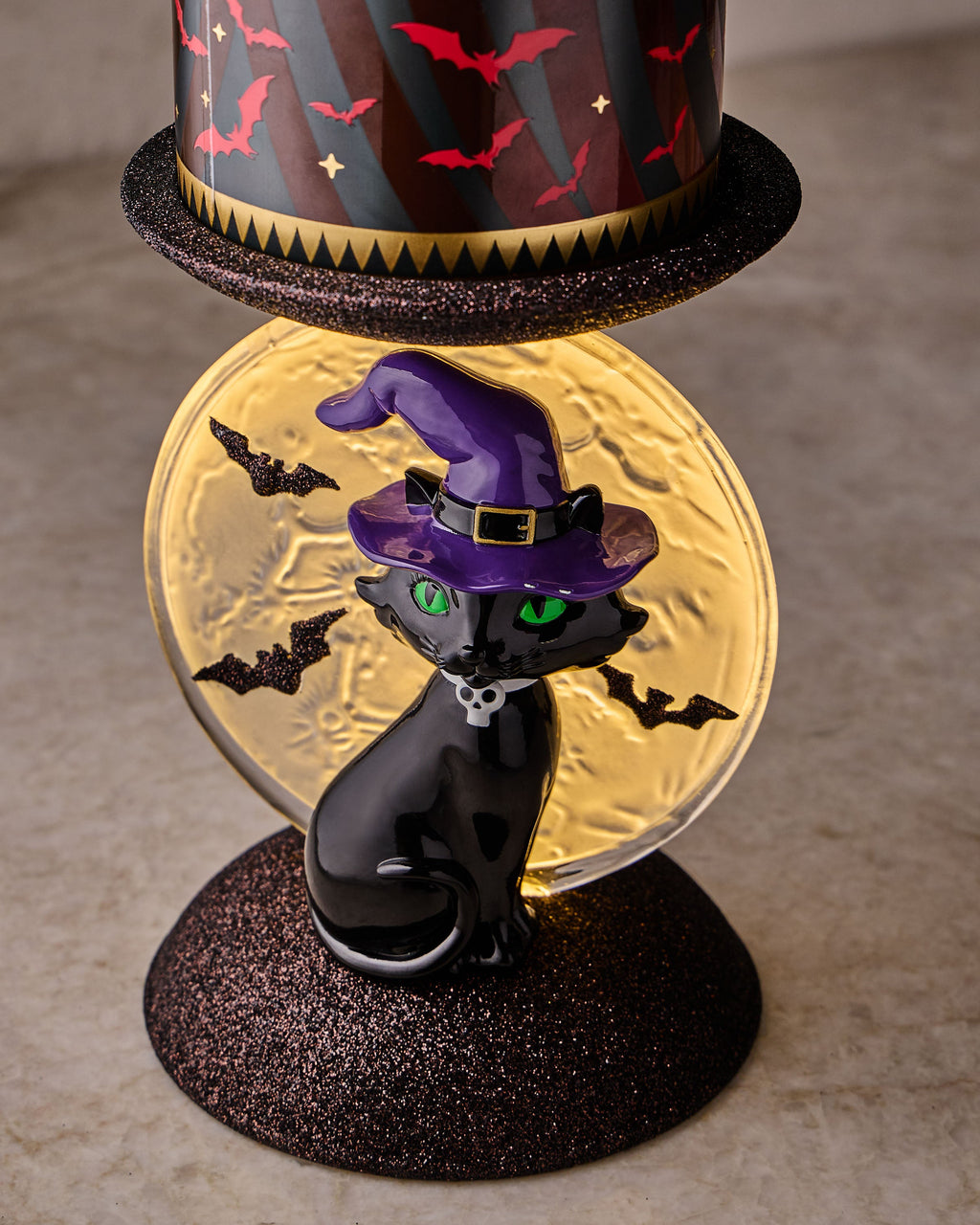 Light-up Cat and Moon Pedestal 3-Wick Candle Holder