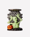 Glow-in-the-Dark Skeleton Boo! Pedestal 3-Wick Candle Holder
